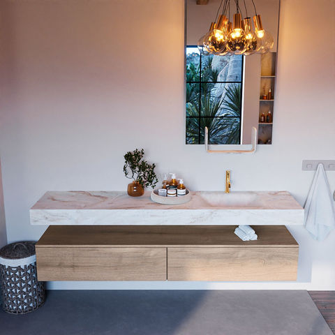 Mondiaz Alan Dlux badmeubel 200cm Washed Oak - Cloud wastafel Frappe rechts - met 1 kraangat