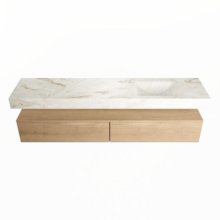 Mondiaz Alan Dlux badmeubel 200cm Washed Oak - Cloud wastafel Frappe rechts - met 1 kraangat