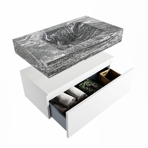 Mondiaz Alan Dlux badmeubel 80cm Talc - Cloud wastafel Lava midden - met 1 kraangat
