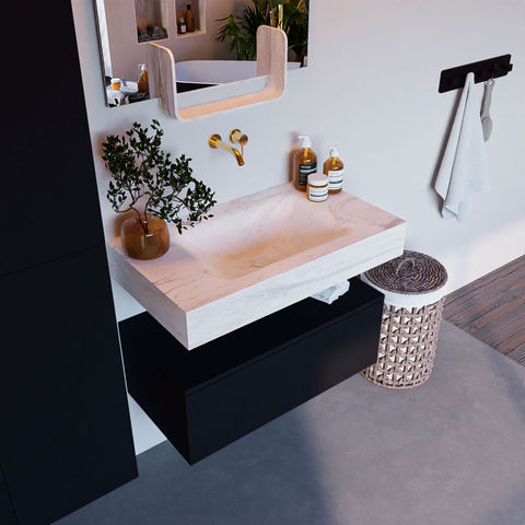 Mondiaz Alan Dlux badmeubel 80cm Urban - Cloud wastafel Ostra midden - zonder kraangat