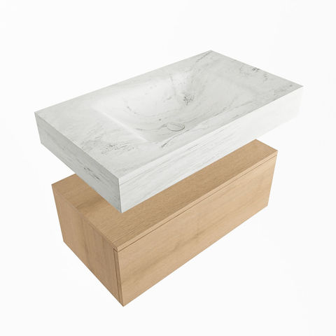 Mondiaz Alan Dlux badmeubel 80cm Washed Oak - Cloud wastafel Opalo midden - zonder kraangat