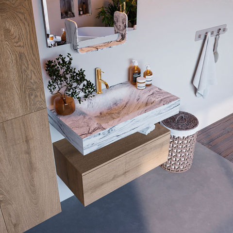 Mondiaz Alan Dlux badmeubel 80cm Washed Oak - Cloud wastafel Glace midden - met 1 kraangat