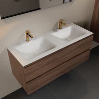 Mondiaz Aivy 120cm badmeubel Mocha, wastafel Talc solid surface dubbel 2 kraangaten