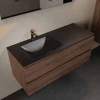 Mondiaz Aivy 120cm badmeubel Mocha, wastafel Urban solid surface links 1 kraangat