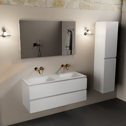 Mondiaz Aivy 120cm badmeubel Talc, wastafel Talc solid surface dubbel zonder kraangat