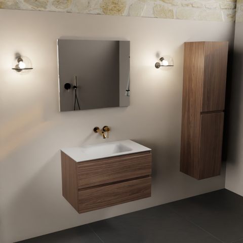 Mondiaz Aivy 80cm badmeubel Mocha, wastafel Talc solid surface midden zonder kraangat