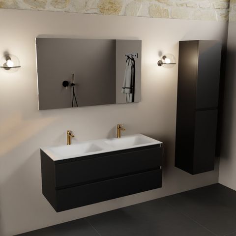 Mondiaz Aivy 120cm badmeubel Urban, wastafel Talc solid surface dubbel 2 kraangaten met spiegel