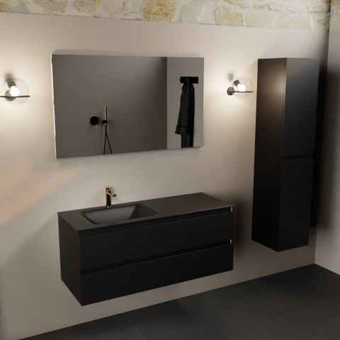 Mondiaz Aivy 120cm badmeubel Urban, wastafel Urban solid surface links 1 kraangat met spiegel