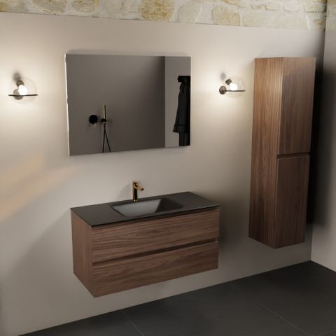 Mondiaz Aivy 100cm badmeubel Mocha, wastafel Urban solid surface midden 1 kraangat met spiegel