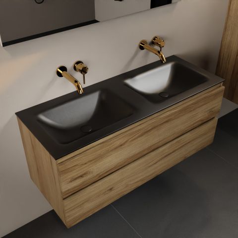 Mondiaz Aivy 120cm badmeubel Chai, wastafel Urban solid surface dubbel zonder kraangat met spiegel