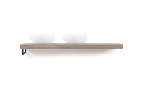 Looox Wooden Base Shelf Solo wastafelblad 200x46cm - zwarte handdoekhouder links - old grey