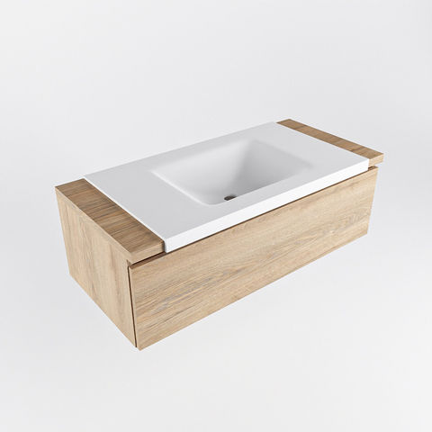 Mondiaz Bukla badmeubel 100cm Washed Oak - Cloud wastafel Talc Midden - met 1 kraangat