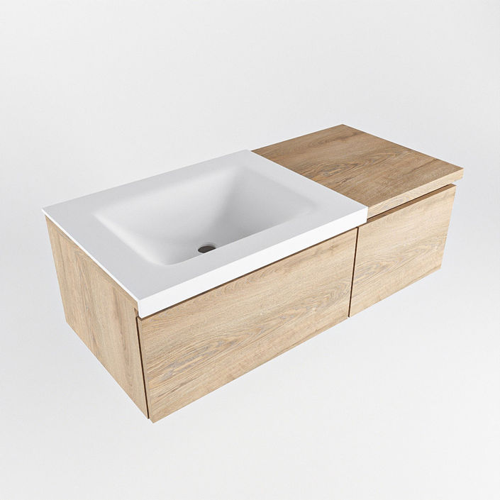 Mondiaz Bukla badmeubel 100cm Washed Oak - Cloud wastafel Talc Links - met 1 kraangat
