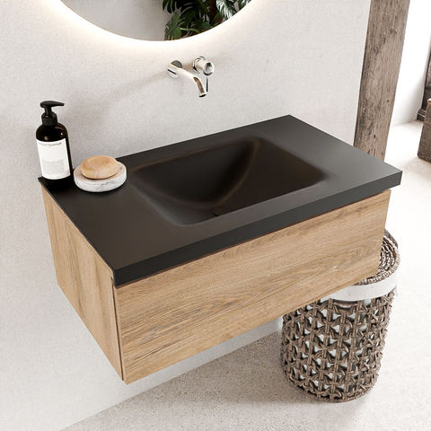 Mondiaz Bukla badmeubel 80cm Washed Oak - Cloud wastafel Urban Midden - zonder kraangat