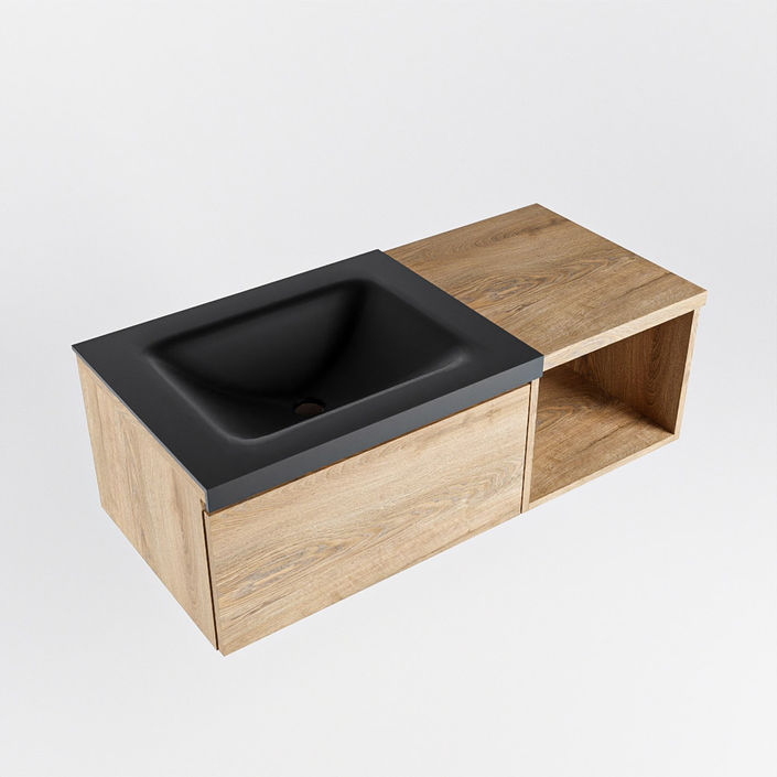 Mondiaz Bukla badmeubel met open module 100cm Washed Oak - Cloud wastafel Urban Links - zonder kraangat