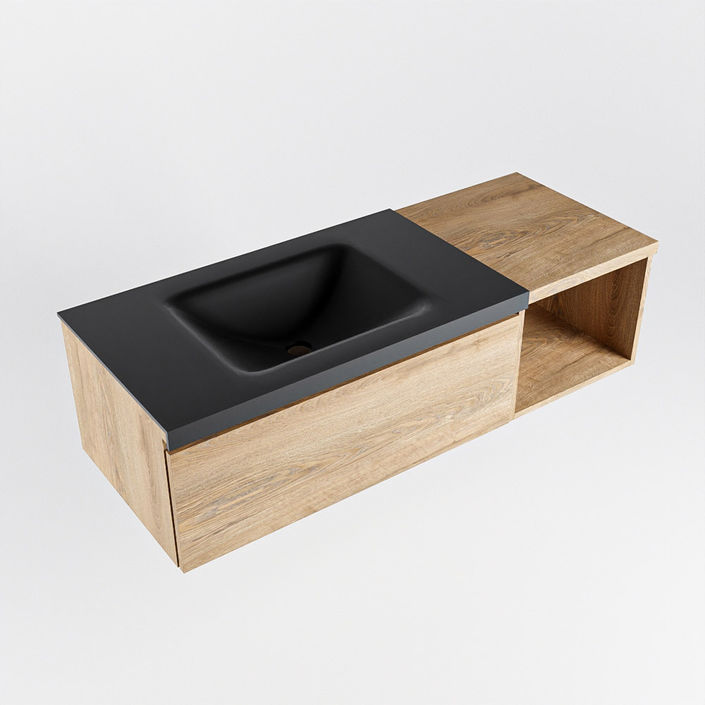 Mondiaz Bukla badmeubel met open module 120cm Washed Oak - Cloud wastafel Urban Links - zonder kraangat