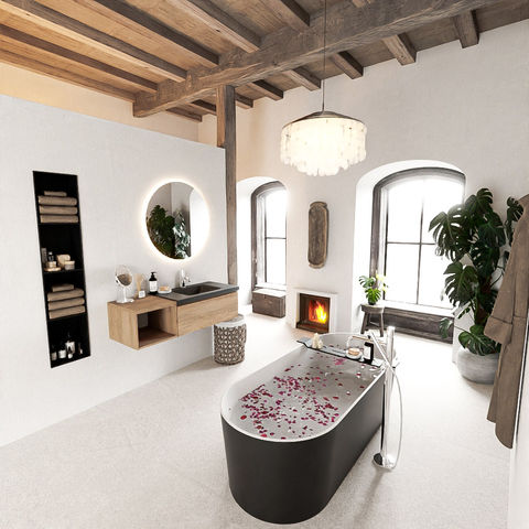 Mondiaz Bukla badmeubel met open module 120cm Washed Oak - Cloud wastafel Urban Rechts - met 1 kraangat