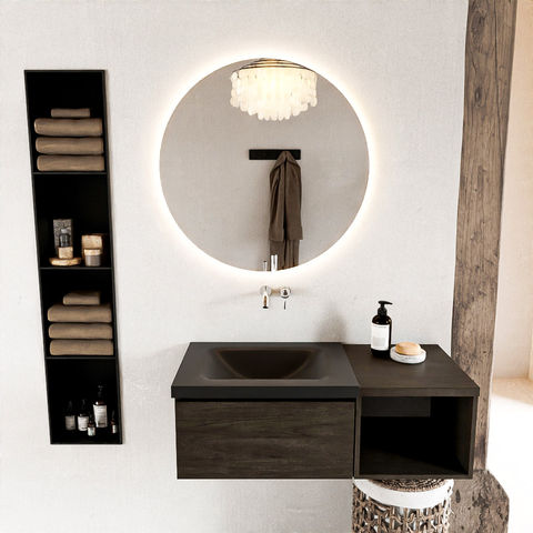 Mondiaz Bukla badmeubel met open module 100cm Dark Brown - Cloud wastafel Urban Links - zonder kraangat