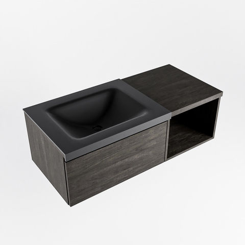 Mondiaz Bukla badmeubel met open module 100cm Dark Brown - Cloud wastafel Urban Links - met 1 kraangat