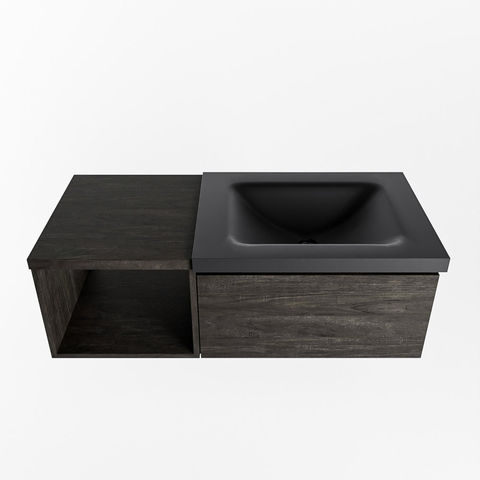 Mondiaz Bukla badmeubel met open module 100cm Dark Brown - Cloud wastafel Urban Rechts - zonder kraangat