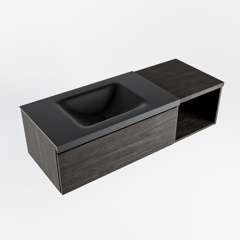 Mondiaz Bukla badmeubel met open module 120cm Dark Brown - Cloud wastafel Urban Links - met 1 kraangat