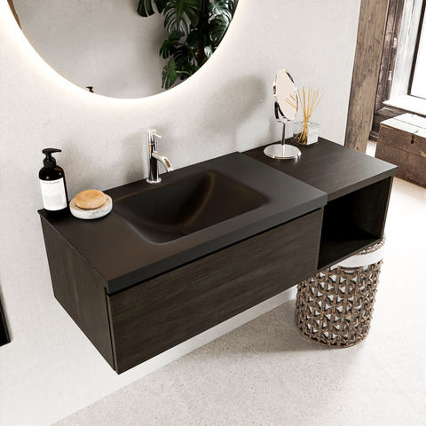 Mondiaz Bukla badmeubel met open module 120cm Dark Brown - Cloud wastafel Urban Links - met 1 kraangat