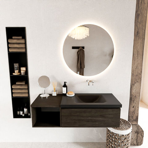 Mondiaz Bukla badmeubel met open module 120cm Dark Brown - Cloud wastafel Urban Rechts - zonder kraangat