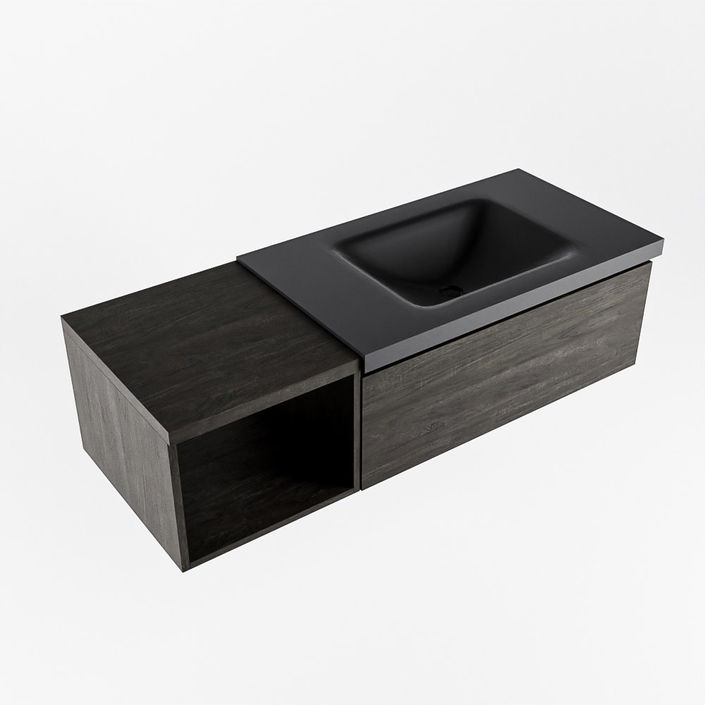 Mondiaz Bukla badmeubel met open module 120cm Dark Brown - Cloud wastafel Urban Rechts - zonder kraangat