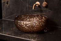 Luca Sanitair Luca Vetro opzetwastafel rond 38,5x38,5x16cm - transparant glas - chestnut
