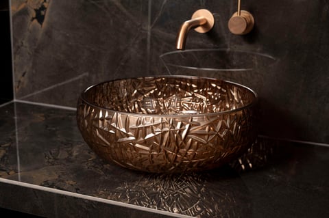 Luca Sanitair Luca Vetro opzetwastafel rond 38,5x38,5x16cm - transparant glas - chestnut