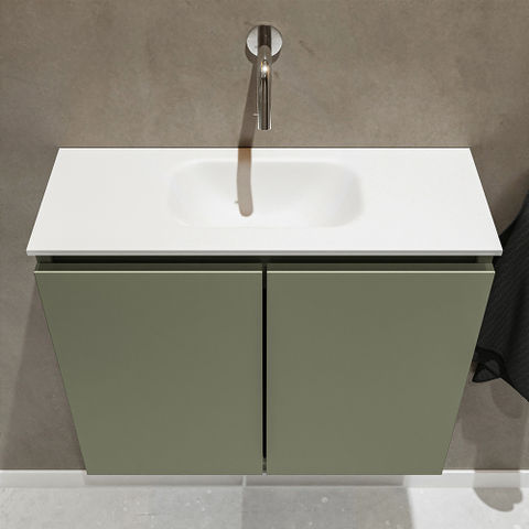 Mondiaz Ture fonteinmeubel 60cm Army - Eden wastafel Talc midden - zonder kraangat