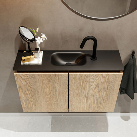Mondiaz Ture fonteinmeubel 80cm Washed Oak - Eden wastafel Urban midden - met 1 kraangat