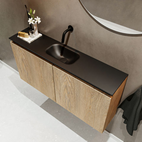 Mondiaz Ture fonteinmeubel 100cm Washed Oak - Eden wastafel Urban midden - zonder kraangat