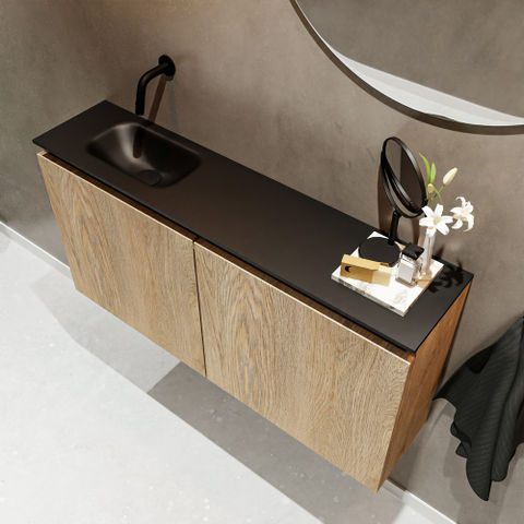 Mondiaz Ture fonteinmeubel 100cm Washed Oak - Eden wastafel Urban links - zonder kraangat
