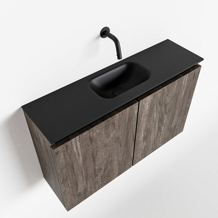 Mondiaz Ture fonteinmeubel 80cm Dark Brown - Eden wastafel Urban midden - zonder kraangat