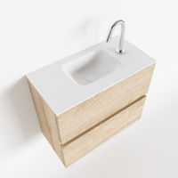 Mondiaz Ada fonteinmeubel 60cm Washed Oak - Lex wastafel Talc midden - met 1 kraangat