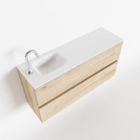 Mondiaz Ada fonteinmeubel 100cm Washed Oak - Lex wastafel Talc links - met 1 kraangat