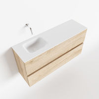 Mondiaz Ada fonteinmeubel 100cm Washed Oak - Lex wastafel Talc links - zonder kraangat