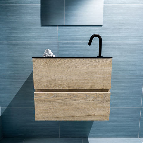 Mondiaz Ada fonteinmeubel 60cm Washed Oak - Lex wastafel Urban rechts - met 1 kraangat