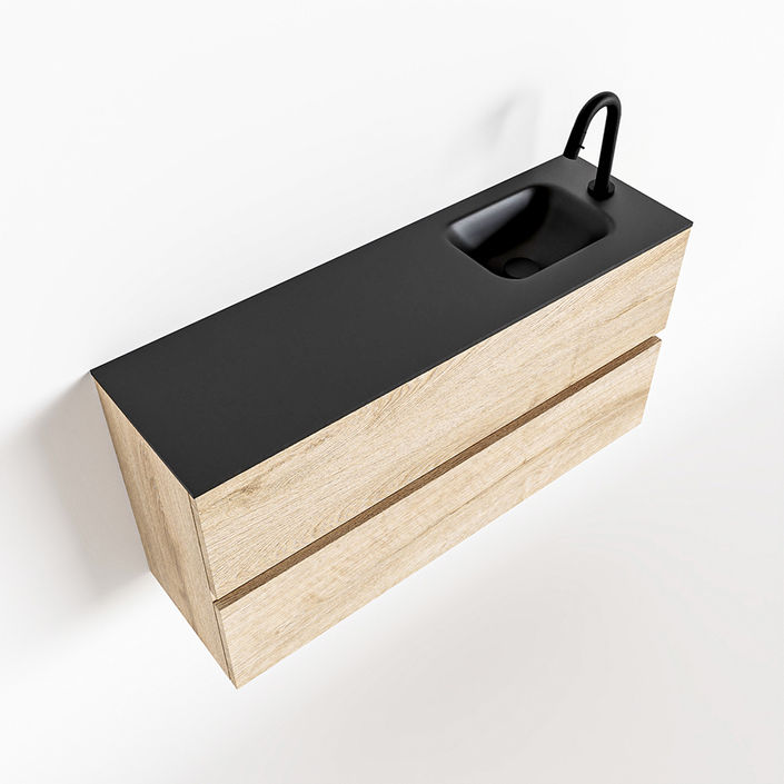 Mondiaz Ada fonteinmeubel 100cm Washed Oak - Lex wastafel Urban rechts - met 1 kraangat