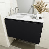 Mondiaz Olan fonteinmeubel 80cm Urban - Lex wastafel Talc links - met 1 kraangat