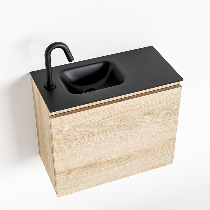 Mondiaz Olan fonteinmeubel 60cm Washed Oak - Lex wastafel Urban links - met 1 kraangat
