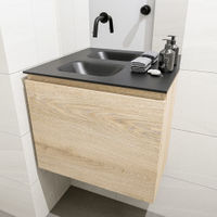 Mondiaz Olan fonteinmeubel 60cm Washed Oak - Lex wastafel Urban links - zonder kraangat