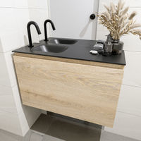 Mondiaz Olan fonteinmeubel 80cm Washed Oak - Lex wastafel Urban links - met 1 kraangat