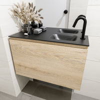 Mondiaz Olan fonteinmeubel 80cm Washed Oak - Lex wastafel Urban rechts - met 1 kraangat