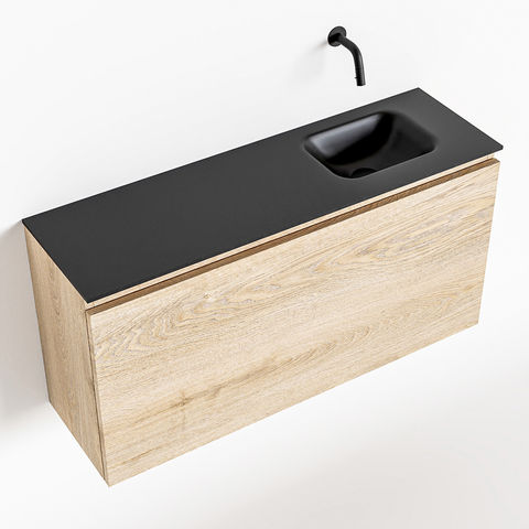 Mondiaz Olan fonteinmeubel 100cm Washed Oak - Lex wastafel Urban rechts - zonder kraangat