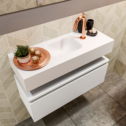 Mondiaz Andor fonteinmeubel 80cm Talc - Lex 80cm wastafel Talc midden - met 1 kraangat