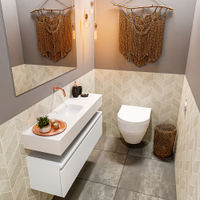 Mondiaz Andor fonteinmeubel 100cm Talc - Lex 100cm wastafel Talc midden - zonder kraangat