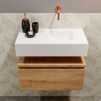 Mondiaz Andor fonteinmeubel 60cm Washed Oak - Lex 60cm wastafel Talc rechts - zonder kraangat