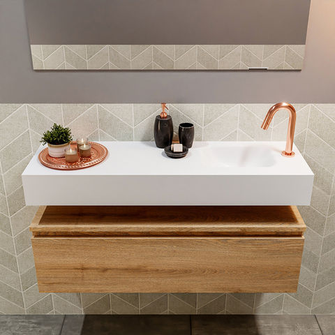 Mondiaz Andor fonteinmeubel 100cm Washed Oak - Lex 100cm wastafel Talc rechts - met 1 kraangat